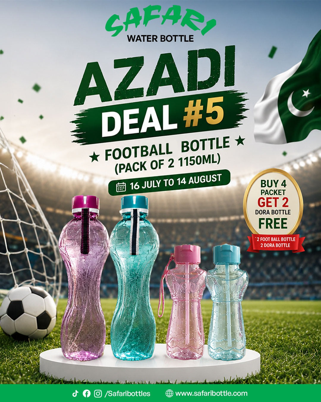 Azadi Deal # 5 - Football Bottle (1150 Ml) Buy 4 Packet Get 2 Bottle Free