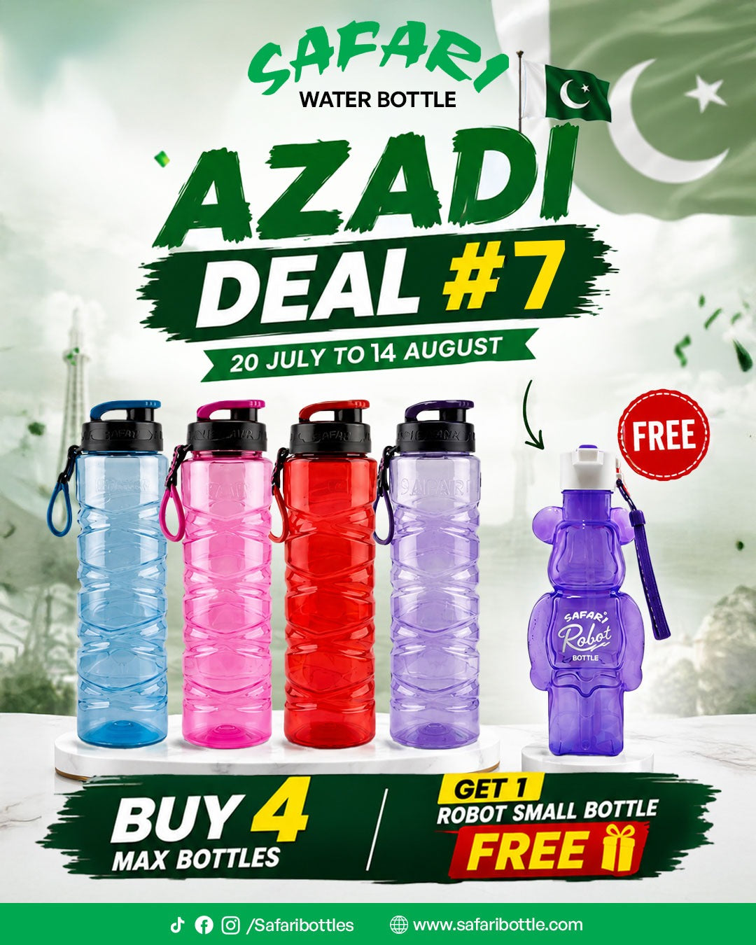 Azadi Offer # 7 - MAX Bottle (1000 Ml) Buy 4 Get 1 Robot Junior Bottle Free