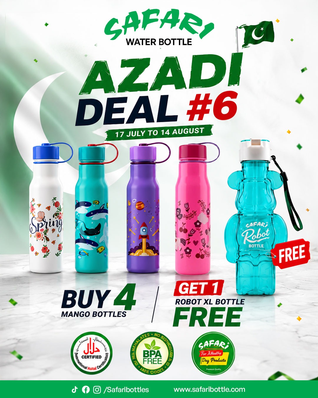 Azadi Deal # 6 - Mango Bottle (800 ML) Buy 4 Get 1 Robot XL Bottle FREE!